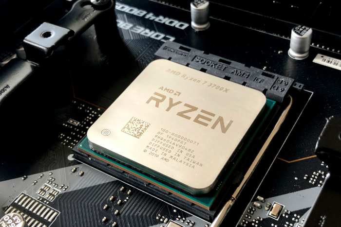AMD Ryzen CPU installed in motherboard socket