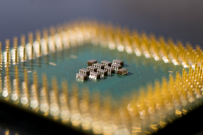 Close up of CPU pins and chip components