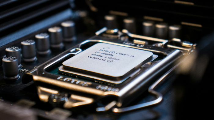Intel Core i5 processor seated on motherboard