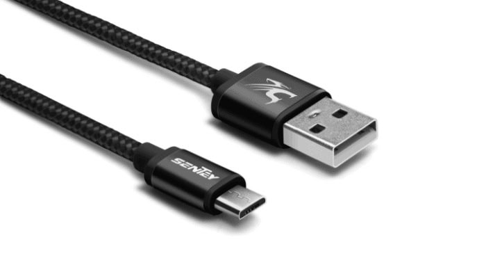 Black braided Micro USB and USB A charging cable